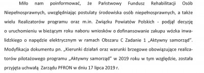 Fragment pisma z PFRON