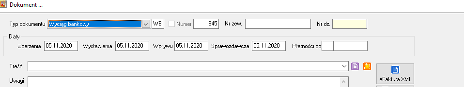 kolejny księgowany dokument