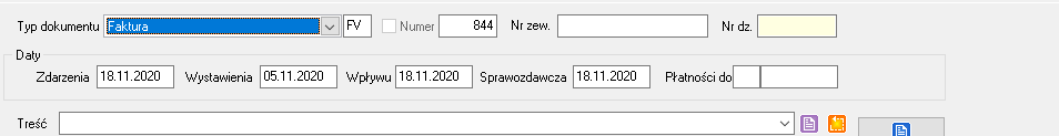 pierwszy księgowany dokument